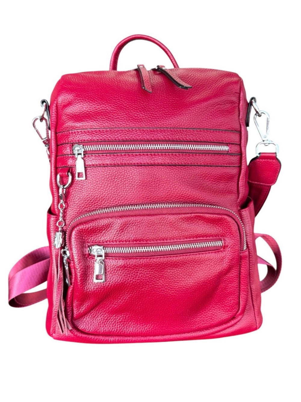 Red Leather Backpack Shoulder Bag Laptop Large